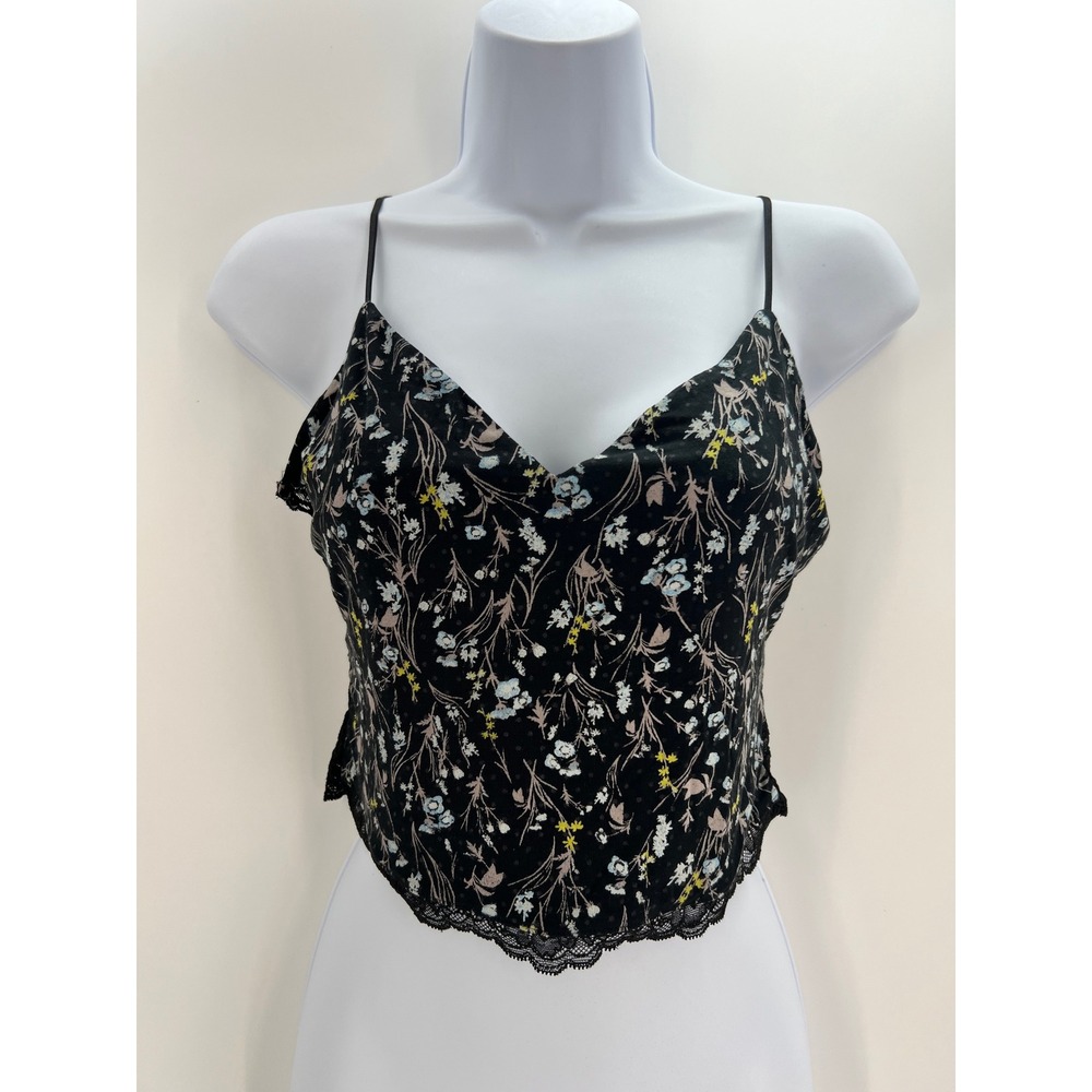 Victoria's Secret Black Floral Camisole Small Lace Back Coquette Sexy Sleepwear